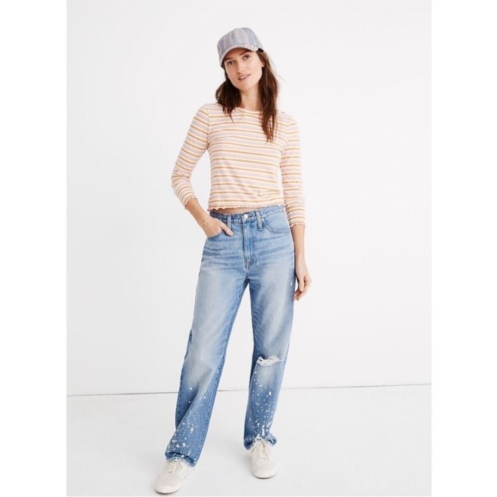 Madewell The Dadjean Distressed Loose Fit Bleached Edition Blue Jeans 28 A7